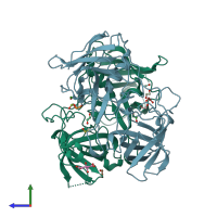 PDB entry 3ry8 coloured by chain, side view.