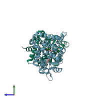 PDB entry 3ry9 coloured by chain, side view.