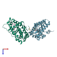 PDB entry 3ry9 coloured by chain, top view.
