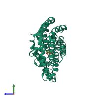 PDB entry 3rye coloured by chain, side view.