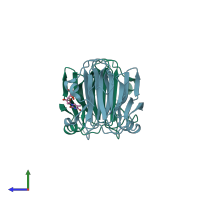 PDB entry 3ryk coloured by chain, side view.