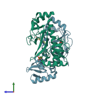 PDB entry 3ryr coloured by chain, side view.