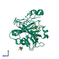 PDB entry 3ryy coloured by chain, side view.