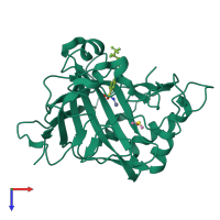 PDB entry 3rz1 coloured by chain, top view.