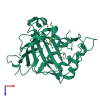 PDB entry 3rz8 coloured by chain, top view.