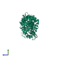 PDB entry 3rz9 coloured by chain, side view.