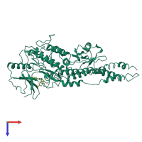 PDB entry 3rzf coloured by chain, top view.