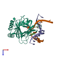PDB entry 3rzh coloured by chain, top view.