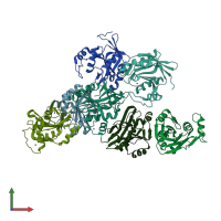 PDB entry 3rzu coloured by chain, front view.