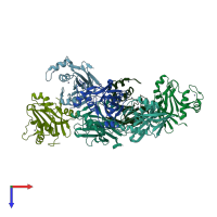 PDB entry 3rzu coloured by chain, top view.