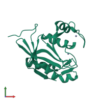 PDB entry 3rzv coloured by chain, front view.