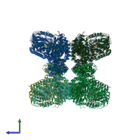 PDB entry 3s28 coloured by chain, side view.