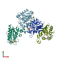 PDB entry 3s2y coloured by chain, front view.