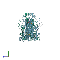 PDB entry 3s30 coloured by chain, side view.