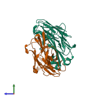 PDB entry 3s34 coloured by chain, side view.