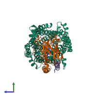 PDB entry 3s38 coloured by chain, side view.