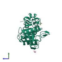 Monomeric assembly 1 of PDB entry 3s3e coloured by chemically distinct molecules, side view.