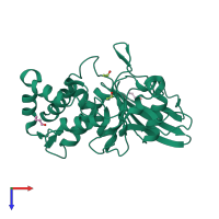 Monomeric assembly 1 of PDB entry 3s3e coloured by chemically distinct molecules, top view.