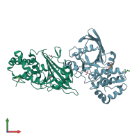 PDB entry 3s3f coloured by chain, front view.