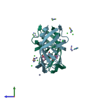 PDB entry 3s45 coloured by chain, side view.