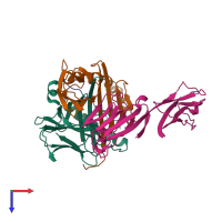 Hetero tetrameric assembly 1 of PDB entry 3s4s coloured by chemically distinct molecules, top view.
