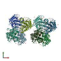 PDB entry 3s4t coloured by chain, front view.