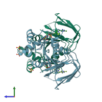 PDB entry 3s4y coloured by chain, side view.