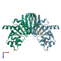 PDB entry 3s4y coloured by chain, top view.