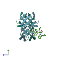 PDB entry 3s56 coloured by chain, side view.