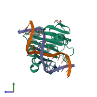 PDB entry 3s5a coloured by chain, side view.