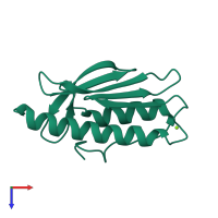 Monomeric assembly 1 of PDB entry 3s5e coloured by chemically distinct molecules, top view.