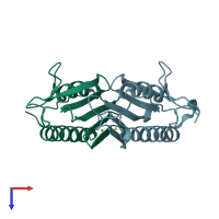 PDB entry 3s5f coloured by chain, top view.