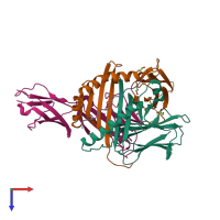 Hetero tetrameric assembly 1 of PDB entry 3s5l coloured by chemically distinct molecules, top view.