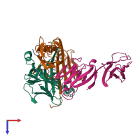 Hetero tetrameric assembly 2 of PDB entry 3s5l coloured by chemically distinct molecules, top view.