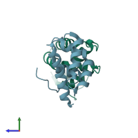 PDB entry 3s63 coloured by chain, side view.