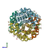 PDB entry 3s65 coloured by chain, side view.