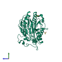 Monomeric assembly 1 of PDB entry 3s6b coloured by chemically distinct molecules, side view.