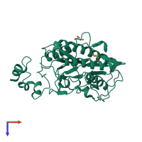 Monomeric assembly 1 of PDB entry 3s6b coloured by chemically distinct molecules, top view.
