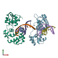 PDB entry 3s6i coloured by chain, front view.