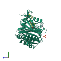 PDB entry 3s7q coloured by chain, side view.