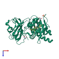 PDB entry 3s7q coloured by chain, top view.