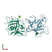 PDB entry 3s8j coloured by chain, front view.