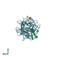 PDB entry 3s8j coloured by chain, side view.