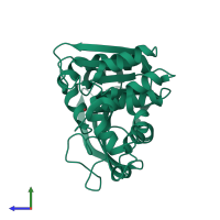 PDB entry 3s8y coloured by chain, side view.