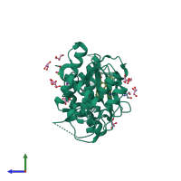 Monomeric assembly 1 of PDB entry 3s95 coloured by chemically distinct molecules, side view.