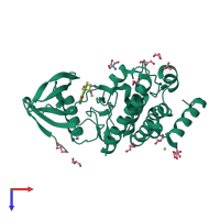 Monomeric assembly 1 of PDB entry 3s95 coloured by chemically distinct molecules, top view.
