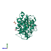 Monomeric assembly 2 of PDB entry 3s95 coloured by chemically distinct molecules, side view.