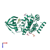 Monomeric assembly 2 of PDB entry 3s95 coloured by chemically distinct molecules, top view.