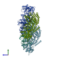 PDB entry 3s9v coloured by chain, side view.