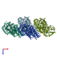 PDB entry 3s9v coloured by chain, top view.